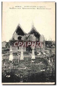 Old Postcard Saint Julien church bombed Langemark Army