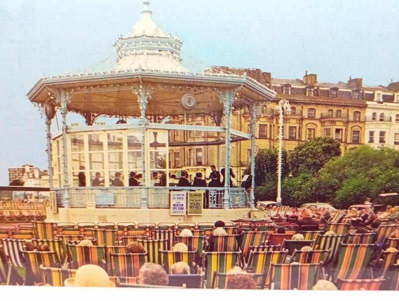 People Watching Band Playing At The Bandstand Folkestone Vintage Postcard C1970