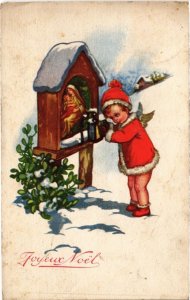 CPA AK Girl at Christmas - Artist Signed CHILDREN (1292821)