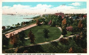 1933 Lake Park Harbor View From Lighthouse Milwaukee Wisconsin Vintage Postcard