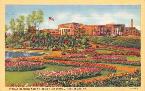 HARRISBURG, PA  Pennsylvania  WM PENN HIGH SCHOOL & Italian Garden 1944 Postcard