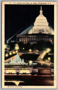 Postcard Washington DC c1947 U.S. Capitol and Plaza by Night