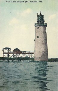 Portland ME, Ram Island Ledge Light, Lighthouse, Ocean, 1920's