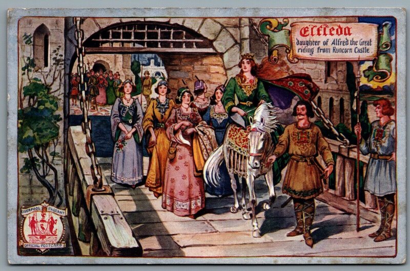 Postcard UK c1920s Liverpool Pageant Elfreda daughter of Alfred the Great Riding