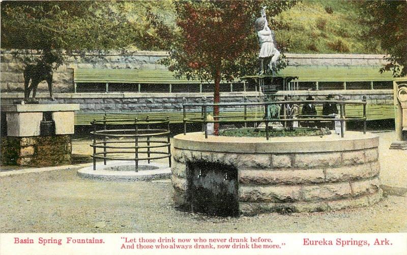 c1910 Chromograph Postcard; Basin Spring Fountain, Eureka Springs AR Carroll Co.