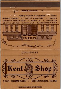 Kent Shop Richardson, Texas Matchbook Men’s Clothing MB177