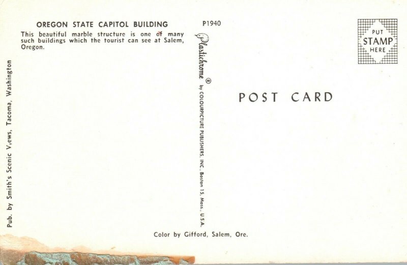 Vintage Postcard Oregon State Capital Building Marble Structure Salem OR 