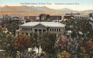 EL PASO, Texas TX    FREE PUBLIC LIBRARY~Bird's Eye View   ca1910's Postcard