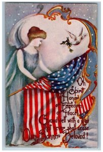 Patriotic Postcard Pretty Woman American Flag Banner c1910's Unposted Antique