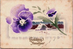 Happy New Year Flower Art Vintage Postcard C142
