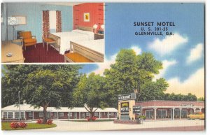 SUNSET MOTEL Glennville, Georgia 1965 Roadside Linen Vintage Postcard