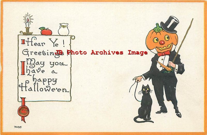 282385-Halloween, Bergman No 7035-2, JOL Man in Tuxedo with Black Cat on String