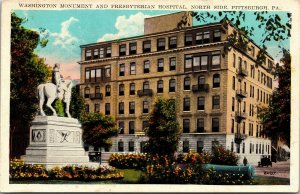Postcard PA Pittsburgh Washington Monument & Presbyterian Hospital 1920s M7