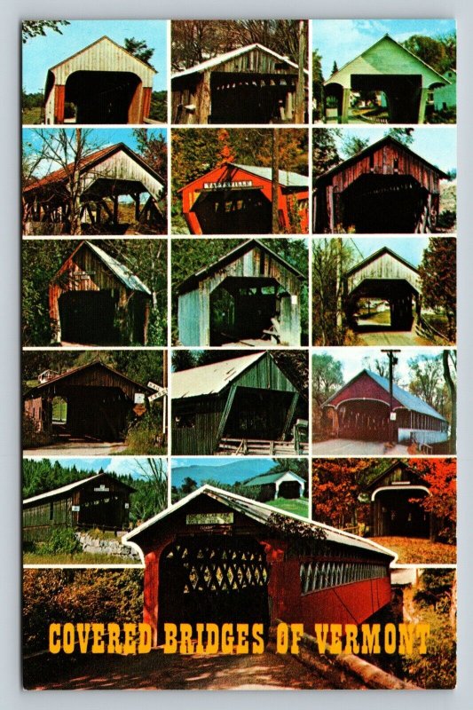 Vermont Famous Covered Bridges Sixteen Pictured Vintage Postcard 0075