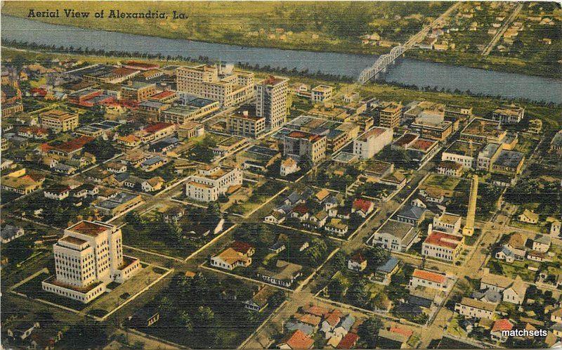 1942 Aerial View ALEXANDRIA LA Tichnor linen postcard 11939