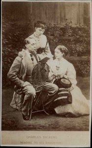 Charles Dickens Reading to His Daughters c1910 Real Photo Postcard