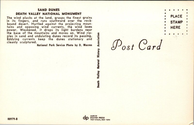 Vtg California CA Death Valley National Monument Sand Dunes Chrome View Postcard
