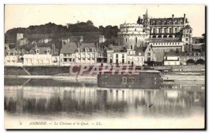 Old Postcard Amboise Chateau and Pier