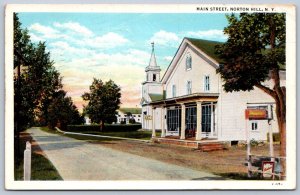 K51/ Norton Hill New York Postcard c1930 Main Street Store Church 250
