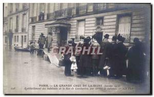 Old Postcard Paris Grand Crue Of the Seine Refueling inhabitants of Constanti...