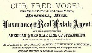 Chr. Fred. Vogel Marshall, MI American Q Red Star Line Steamship Trade Card P118