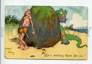 428474 Prehistory Man & DINOSAUR by Lawson WOOD Vintage PC