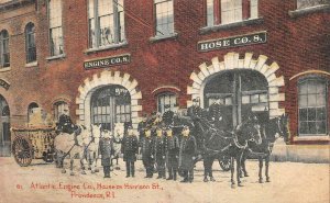 ATLANTIC ENGINE FIRE HOUSE HARRISON ST PROVIDENCE RHODE ISLAND POSTCARD (c.1910)