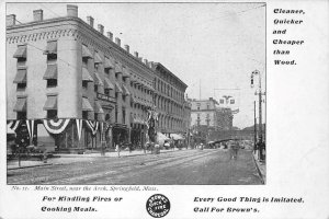 BROWN'S QUICK FIRE CHARCOAL MAIN STREET SPRINGFIELD MASSACHUSETTS POSTCARD