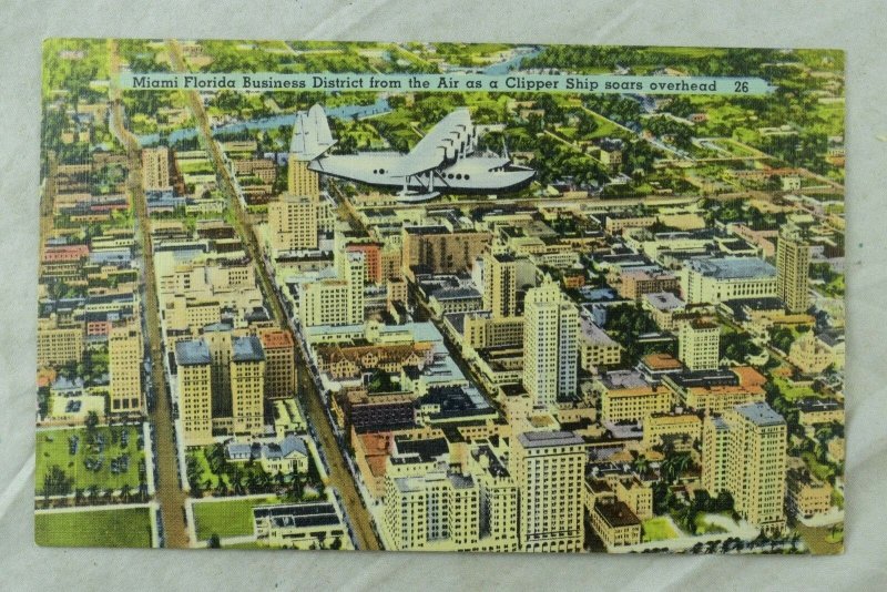 Clipper Ship over Miami, Florida Vintage Postcard F71 