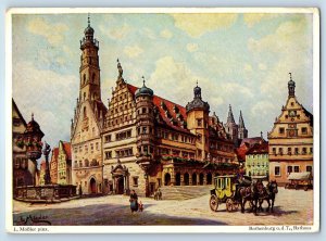 Bavaria Germany Postcard Rothenburg ob der Tauber Town Hall c1930's Posted