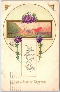 VINTAGE POSTCARD WITH AFFECTION AND KIND THOUGHTS GREETINGS MAILED BELLEVUE OHIO