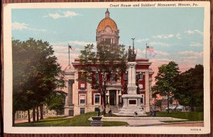 Vintage Postcard 1945 Court House and Soldiers Monument, Mercer, PA