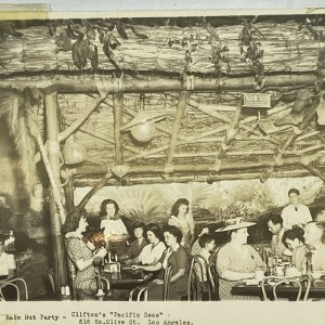 RPPC Aloha Clifton’s Pacific Seas Rain Hut Tiki Los Angeles, California Postcard