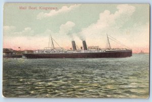 Ireland Postcard Scene of Mail Boat at Kingstown Harbour c1910 Unposted Antique