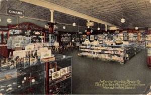 Waxahachie Texas Curlin Drug Co., Interior, Color Lithograph Vintage PC U6741