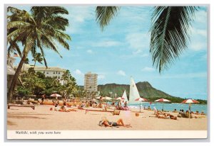 Postcard Continental Size Waikiki Hawaii Wish You Were Here c1975 Postmark