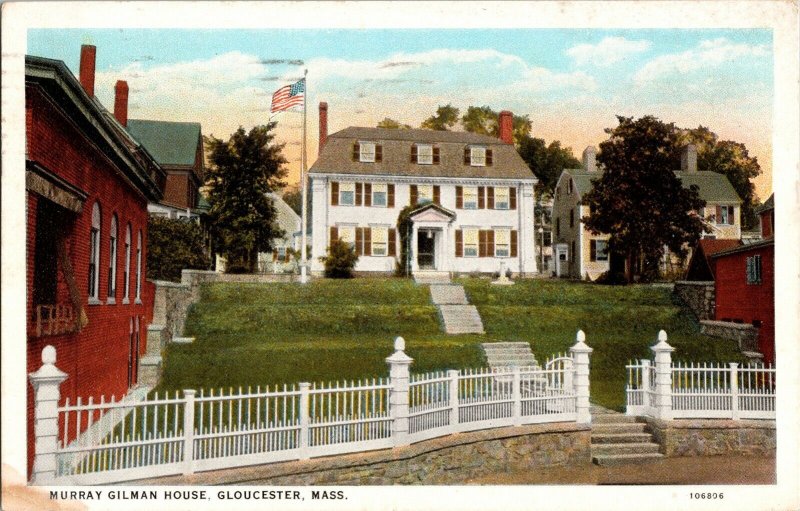 Murray Gilman House Gloucester Mass. WB Vintage Postcard Cancel WOB 2c Stamp 