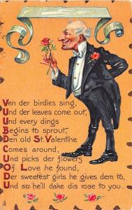 To My Valentine Raphael Tuck Leatherette Poem Dressed Man W/ Flower Postcard
