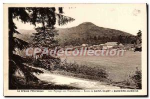 Old Postcard landscape with three road horns of Saint Vaury Bussiere Dunoise