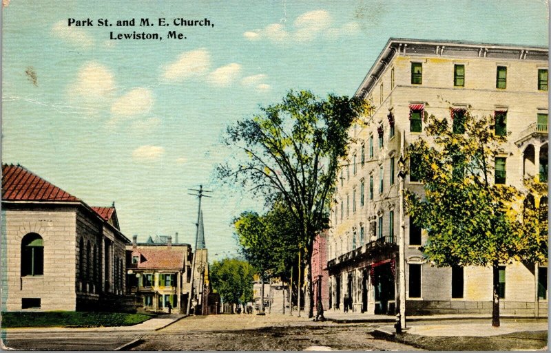 Vtg Lewiston Maine ME Park Street and Methodist Episcopal Church 1910s Postcard