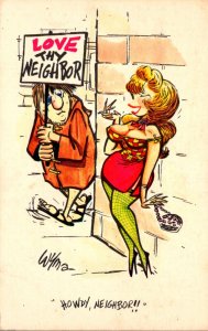 Humour Hobo Holding Sign Love Thy Neighbor Sexy Woman Howdy Neighbor 1972