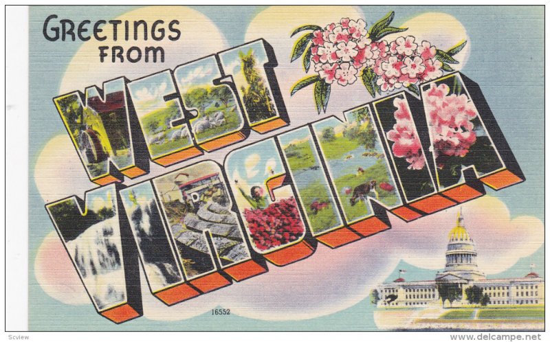 Large Letter Greetings , WEST VIRGINIA , 30-40s