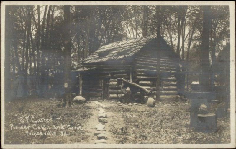 Princeville IL CF Cutter Pioneer Cabin & Grove c1910 Real Photo Postcard