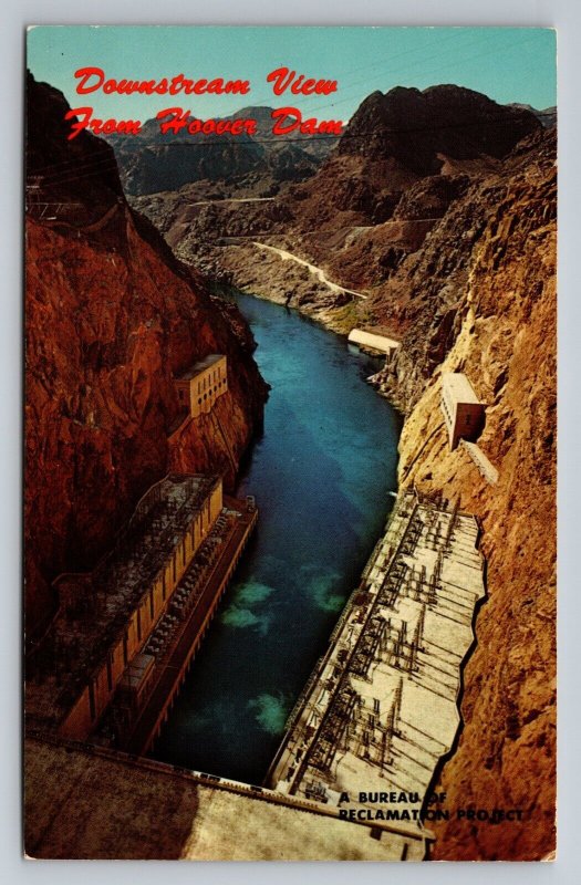 Downstream View From Hoover Dam Nevada Arizona Vintage Unposted Postcard