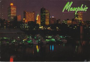 Tennessee Memphis Skyline and Yacht Club At Night 1996