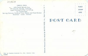 1950s Colorado Springs Colorado Chris's Grill Restaurant Postcard 24-11213