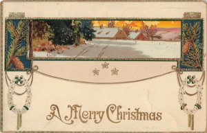 Circa 1912 Christmas Embossed Wreath Pine Cones Postcard Sunrise Newburgh, N.Y.