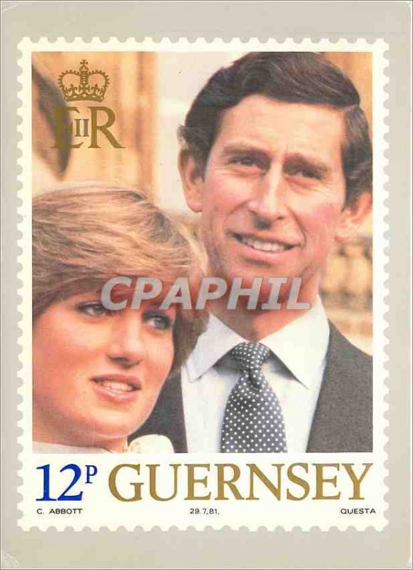 Postcard Modern Guernsey Post Office Stamp Card Lady Diana Prince Charles