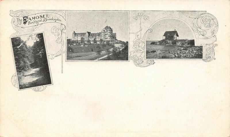 Rockland ME~Art Nouveau Postcard~Coast~Road Thru Woods~Lighthouse~Resort c1906 