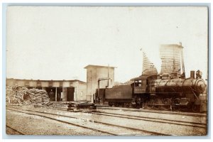 IC Round House Amboy Illinois IL, Locomotive & Train RPPC Photo Antique Postcard
